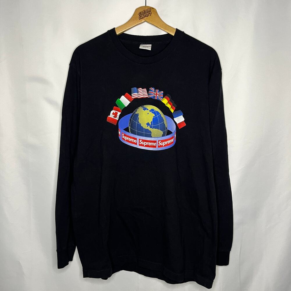 FW15 2015 Supreme NYC Worldwide Flags Longsleeve Tee in Black L